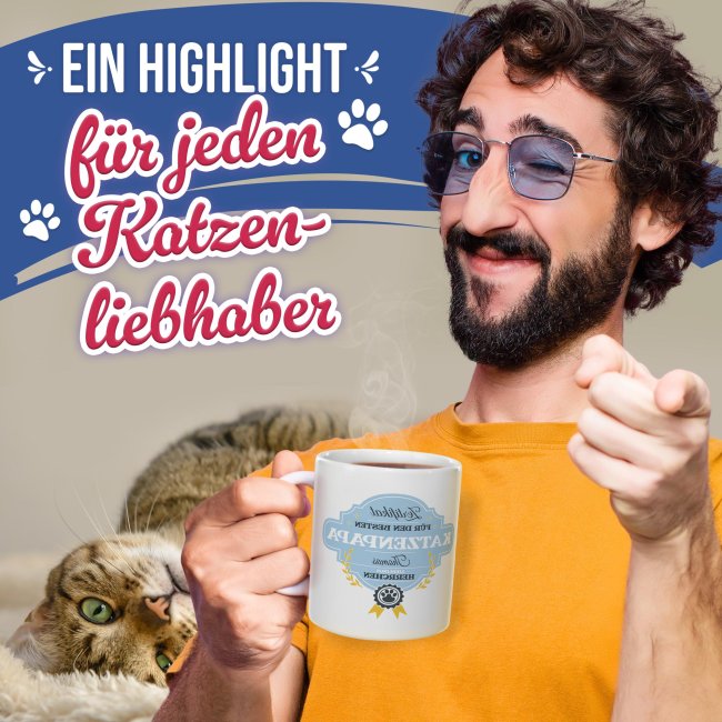 Personalisierte Katzen-Tasse mit Foto und Name - Bester Katzenpapa