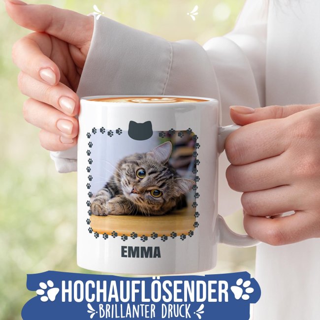 Personalisierte Katzen-Tasse mit Foto und Name - Bester Katzenpapa