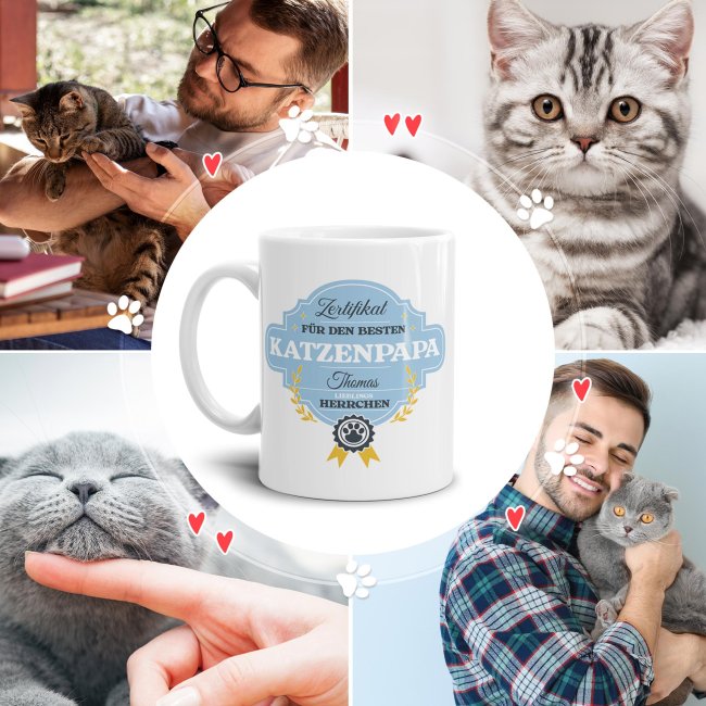 Personalisierte Katzen-Tasse mit Foto und Name - Bester Katzenpapa