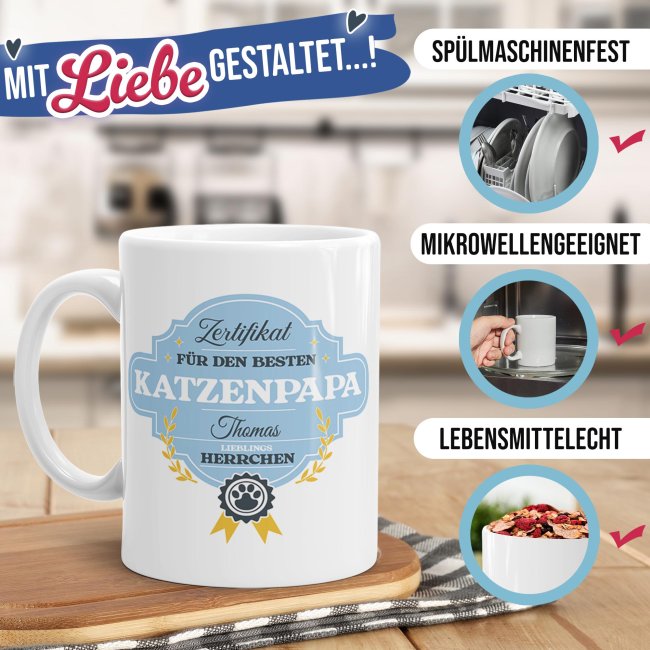 Personalisierte Katzen-Tasse mit Foto und Name - Bester Katzenpapa