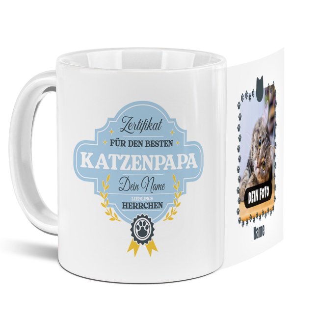 Personalisierte Katzen-Tasse mit Foto und Name - Bester Katzenpapa