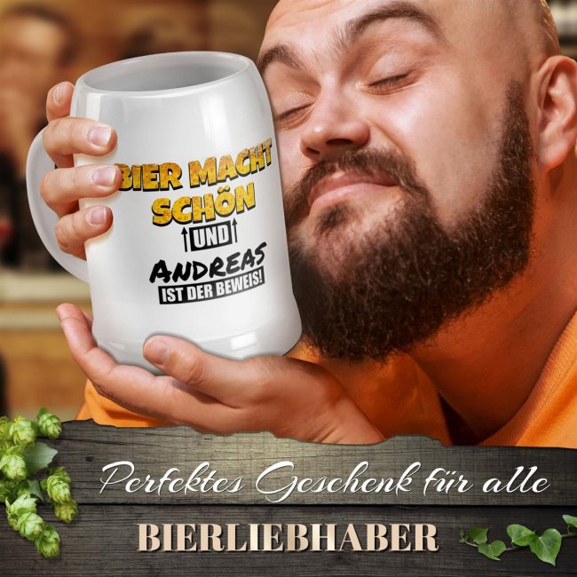 Bierkrug selbst gestalten - Bier macht sch&ouml;n - mit Name - Keramik