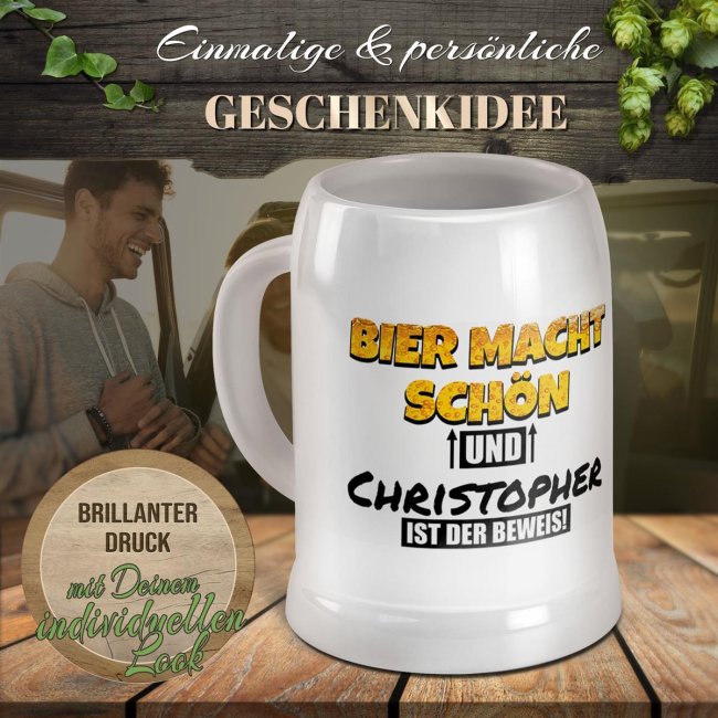 Bierkrug selbst gestalten - Bier macht sch&ouml;n - mit Name - Keramik