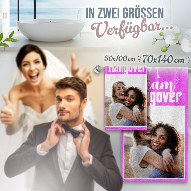 Handtuch zum Junggesellenabschied - Team Hangover - mit Foto bedrucken - 2 Gr&ouml;&szlig;en