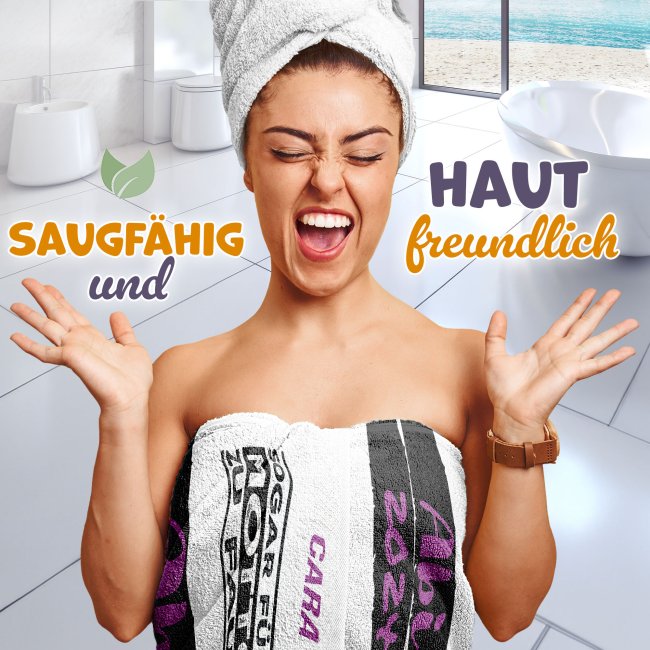 Handtuch - ABI- F&uuml;rs Motto zu faul - mit Jahr und Name - lila - in zwei Gr&ouml;&szlig;en