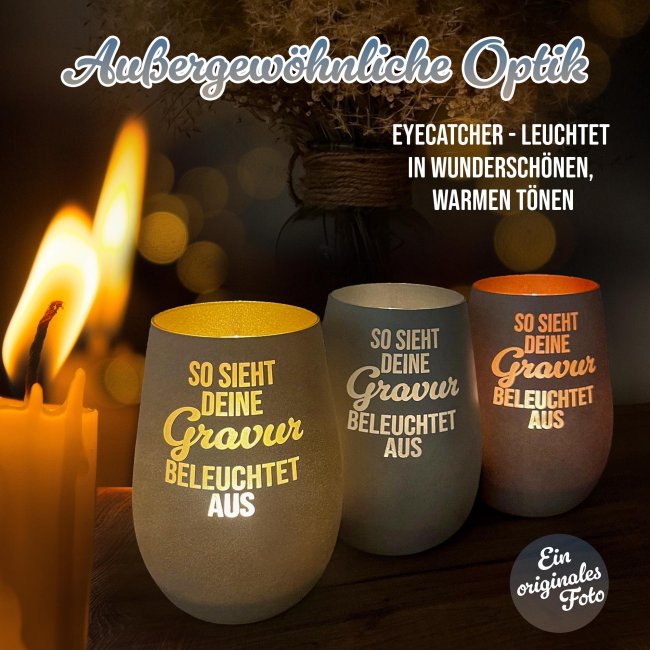 Wei&szlig;es Trauerlicht - F&uuml;r immer in unseren Herzen - mit Name &amp; Datum - inkl. Teelicht - Innen Silber