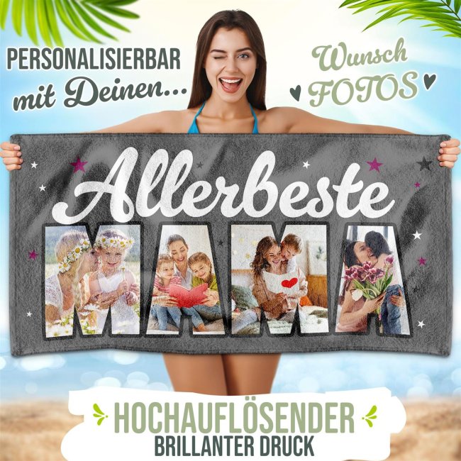 Handtuch - Allerbeste Mama - mit 4 Fotos - 100 x 50 cm