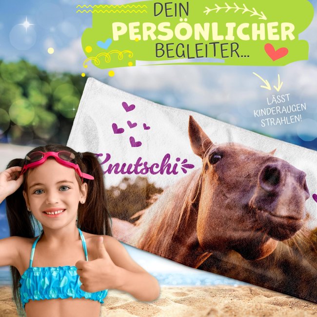 Kinder Handtuch mit Pferdemotiv - Knutschi - 2 Gr&ouml;&szlig;en