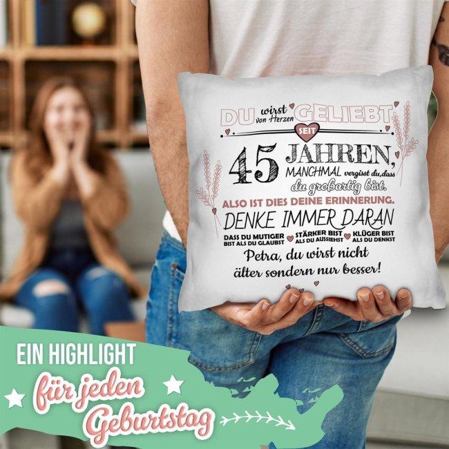 Geburtstagskissen mit Spruch, Wunschtext &amp; Zahl