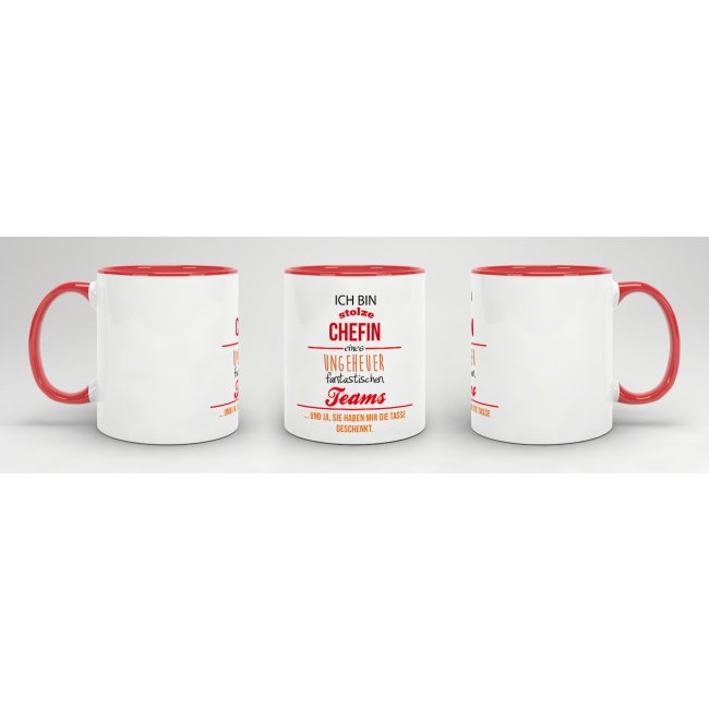 Tasse Stolze Chefin - Rot/Orange - Keramik Innen &amp; Henkel Rot