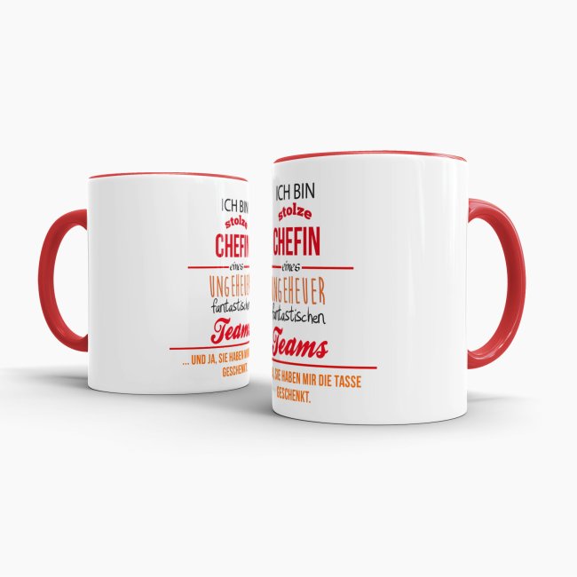 Tasse Stolze Chefin - Rot/Orange - Keramik Innen &amp; Henkel Rot