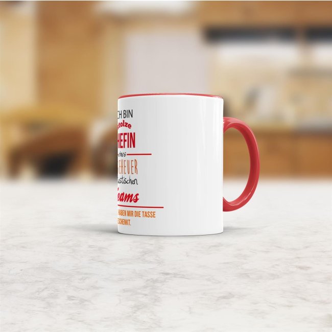 Tasse Stolze Chefin - Rot/Orange - Keramik Innen &amp; Henkel Rot