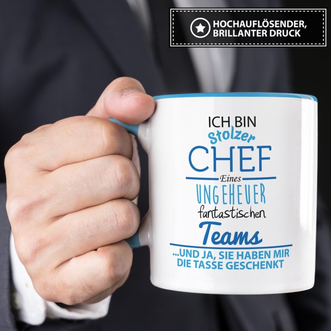 Tasse Stolzer Chef - Keramik Innen &amp; Henkel Hellblau