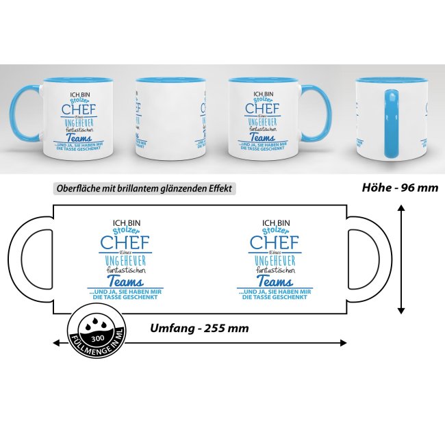 Tasse Stolzer Chef - Keramik Innen &amp; Henkel Hellblau