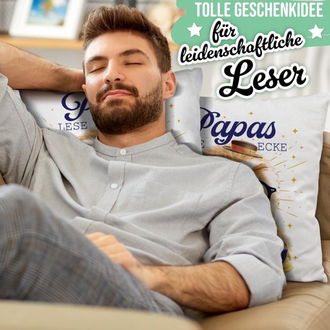 Kissen - Papas Leseecke - Eule - Wei&szlig; Flauschig