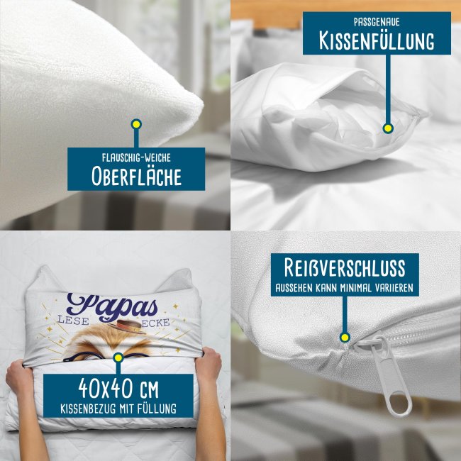 Kissen - Papas Leseecke - Eule - Wei&szlig; Flauschig