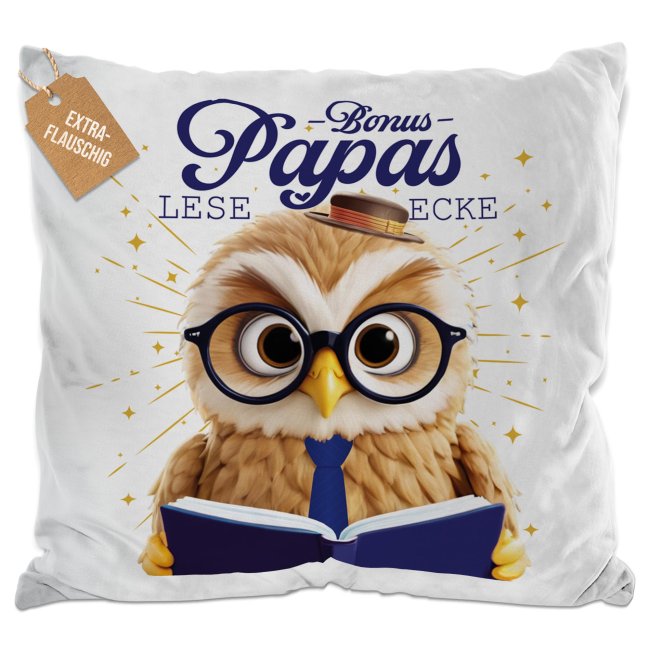 Kissen - Bonuspapas Leseecke - Eule - Wei&szlig; Flauschig