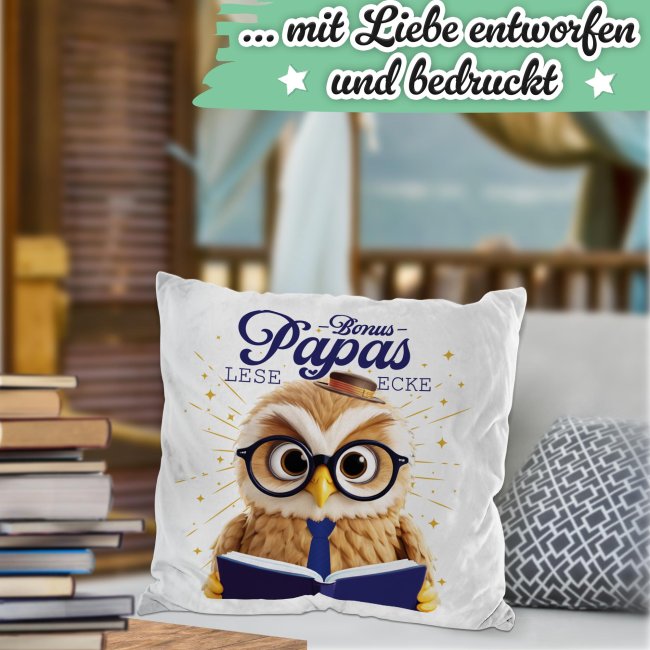 Kissen - Bonuspapas Leseecke - Eule - Wei&szlig; Flauschig