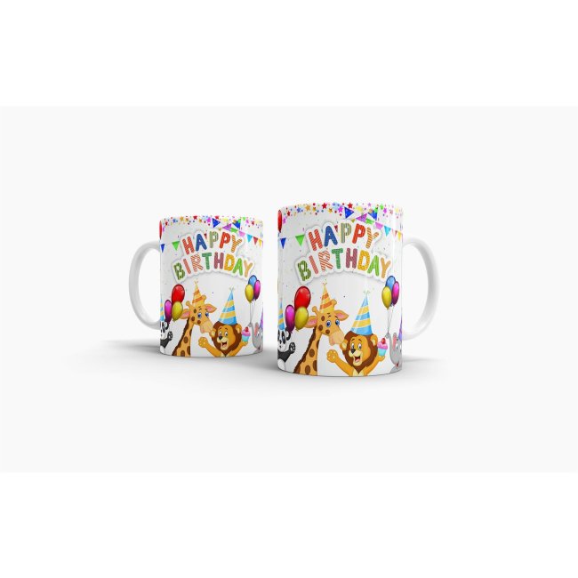 Tasse Happy Birthday Panda, Giraffe, L&ouml;we &amp; Elefant