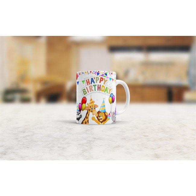 Tasse Happy Birthday Panda, Giraffe, L&ouml;we &amp; Elefant