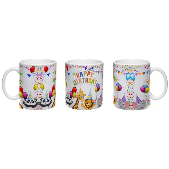 Tasse Happy Birthday Panda, Giraffe, L&ouml;we &amp; Elefant