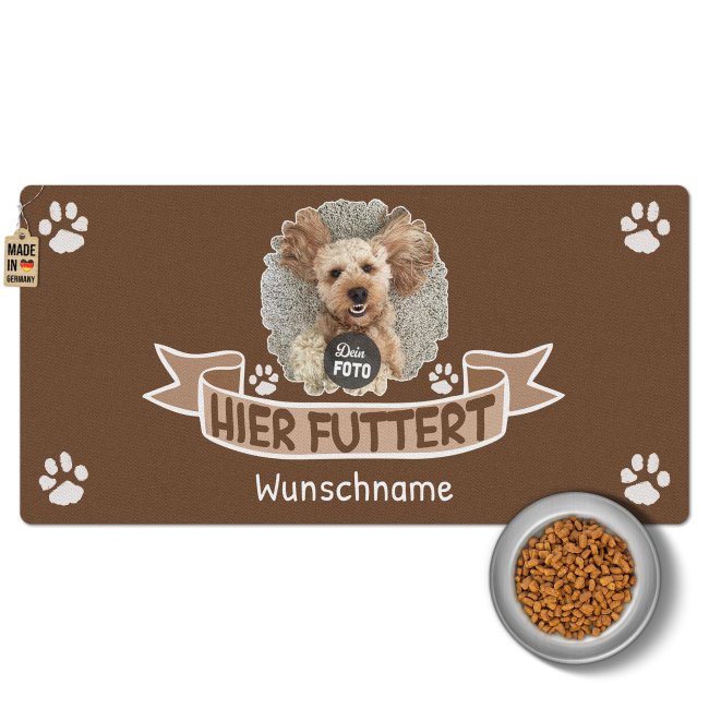 Napfunterlage mit Foto &amp; Name personalisieren - Hier futtert - 80 x 40 cm