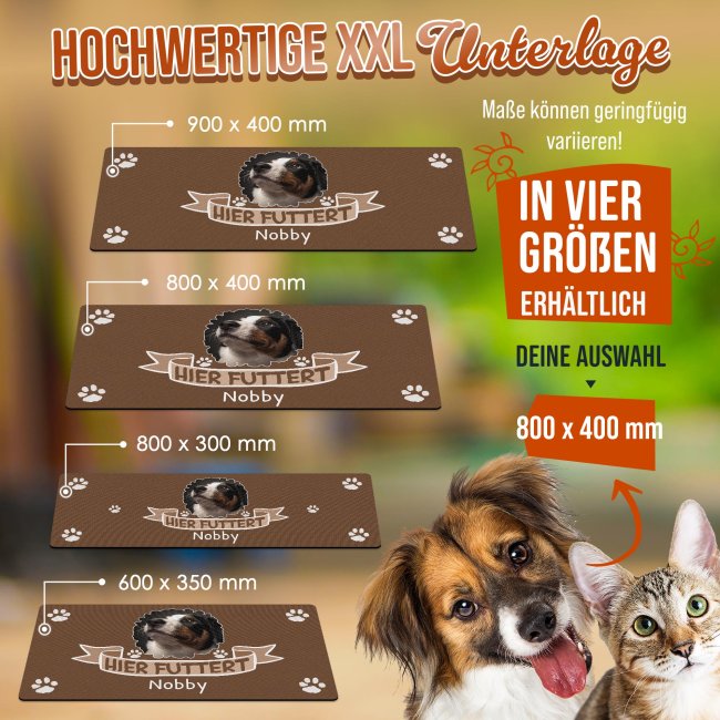 Napfunterlage mit Foto &amp; Name personalisieren - Hier futtert - 80 x 40 cm