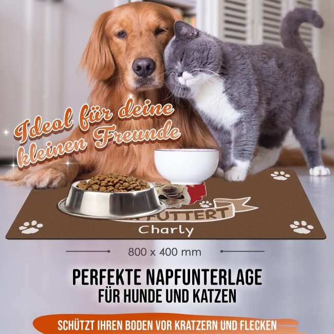 Napfunterlage mit Foto &amp; Name personalisieren - Hier futtert - 80 x 40 cm