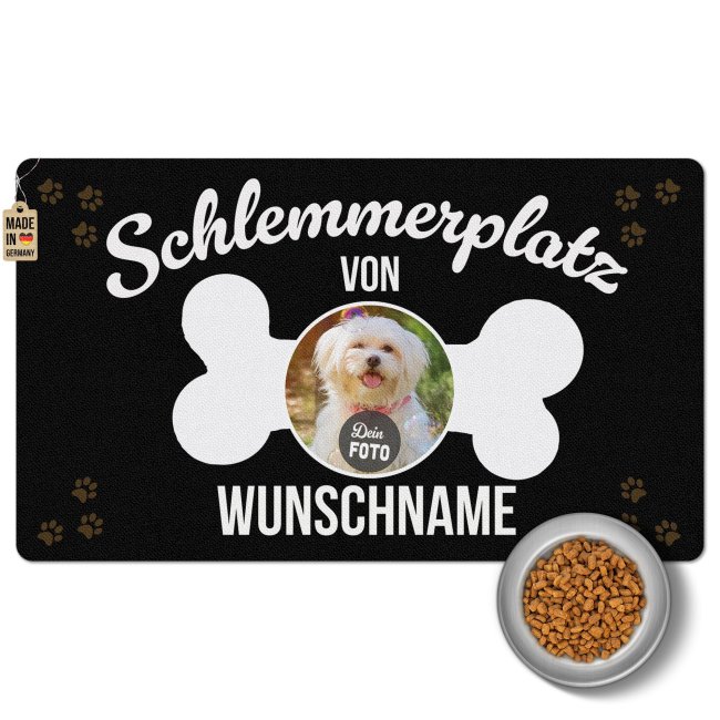 Napfunterlage f&uuml;r Hunde - mit Foto &amp; Name personalisieren - Schlemmerplatz - 60 x 35 cm