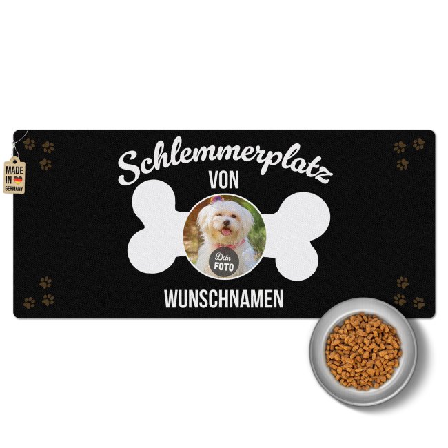 Napfunterlage f&uuml;r Hunde - mit Foto &amp; Name personalisieren - Schlemmerplatz - 90 x 40 cm