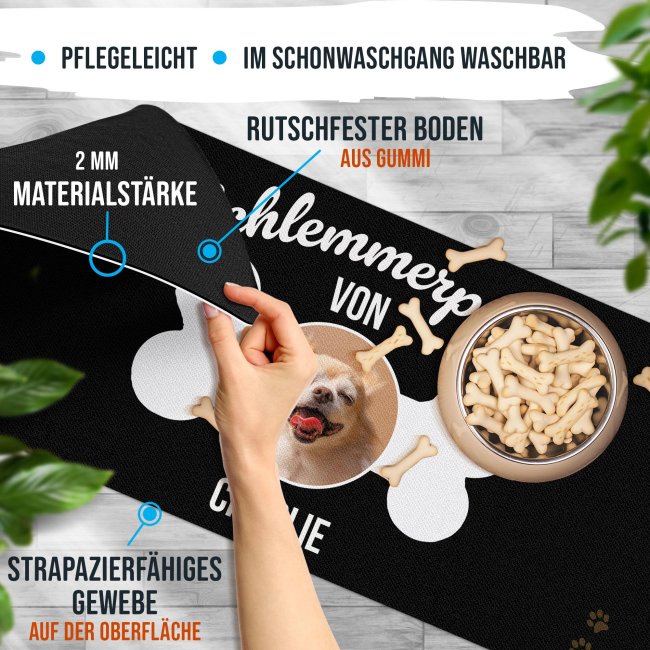 Napfunterlage f&uuml;r Hunde - mit Foto &amp; Name personalisieren - Schlemmerplatz - 90 x 40 cm