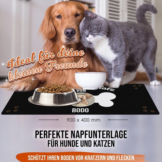 Napfunterlage f&uuml;r Hunde - mit Foto &amp; Name personalisieren - Schlemmerplatz - 90 x 40 cm