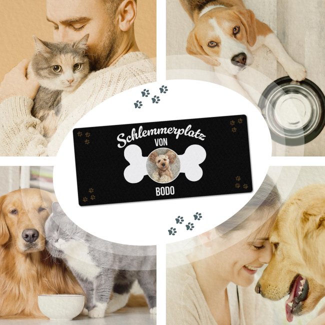 Napfunterlage f&uuml;r Hunde - mit Foto &amp; Name personalisieren - Schlemmerplatz - 90 x 40 cm