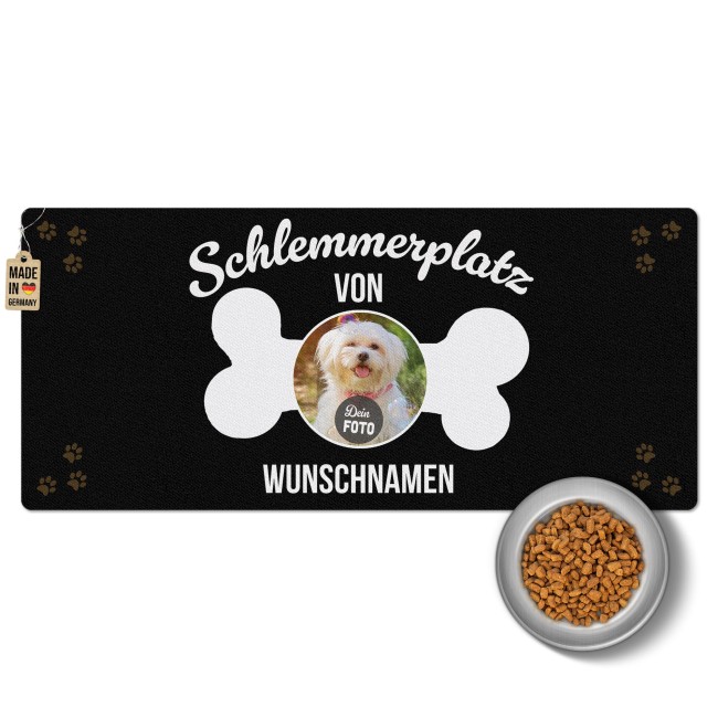Napfunterlage f&uuml;r Hunde - mit Foto &amp; Name personalisieren - Schlemmerplatz - 90 x 40 cm
