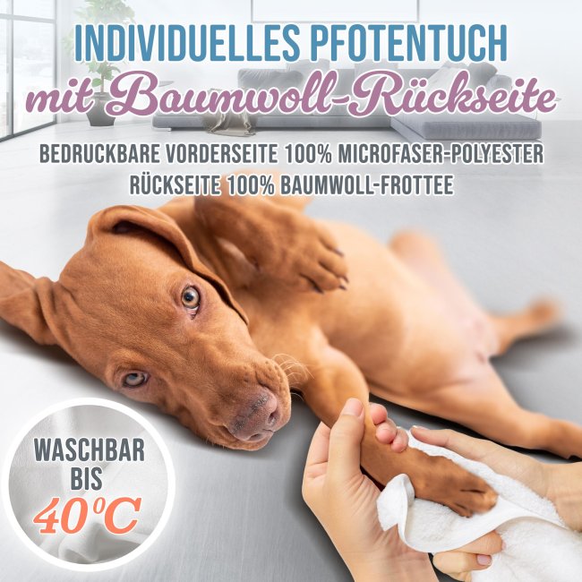 Pfotenhandtuch f&uuml;r Tiere - Hunde Pfote - mit Name - in 5 Farben