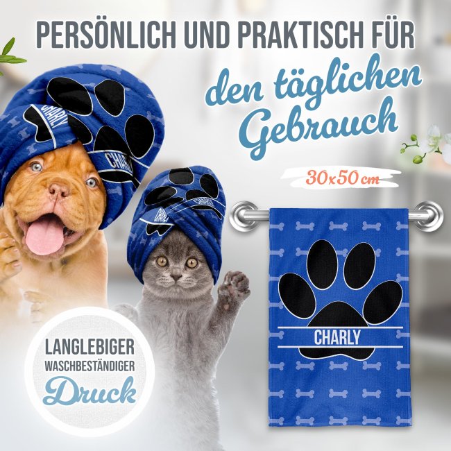 Pfotenhandtuch f&uuml;r Tiere - Hunde Pfote - mit Name - in 5 Farben