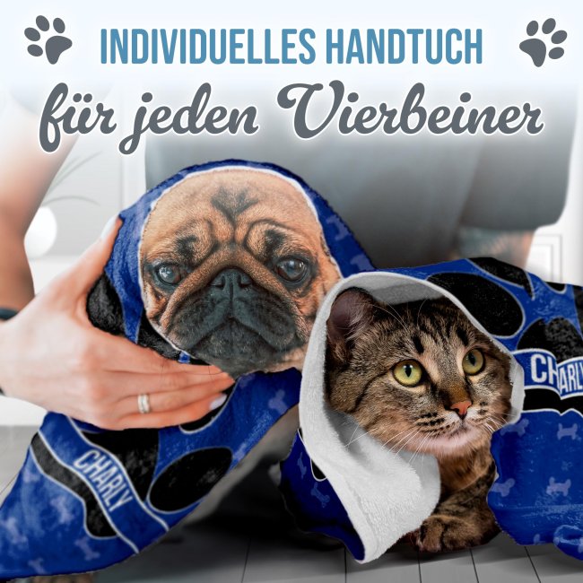 Pfotenhandtuch f&uuml;r Tiere - Hunde Pfote - mit Name - in 5 Farben