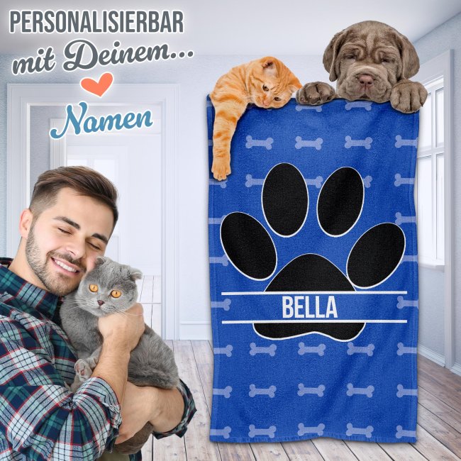 Pfotenhandtuch f&uuml;r Tiere - Hunde Pfote - mit Name - in 5 Farben
