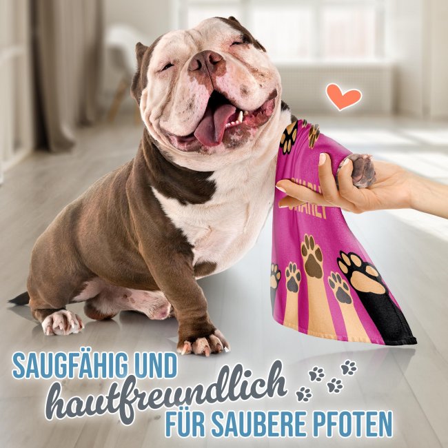 Pfotenhandtuch f&uuml;r Tiere - Pfoten - mit Name - in 5 Farben