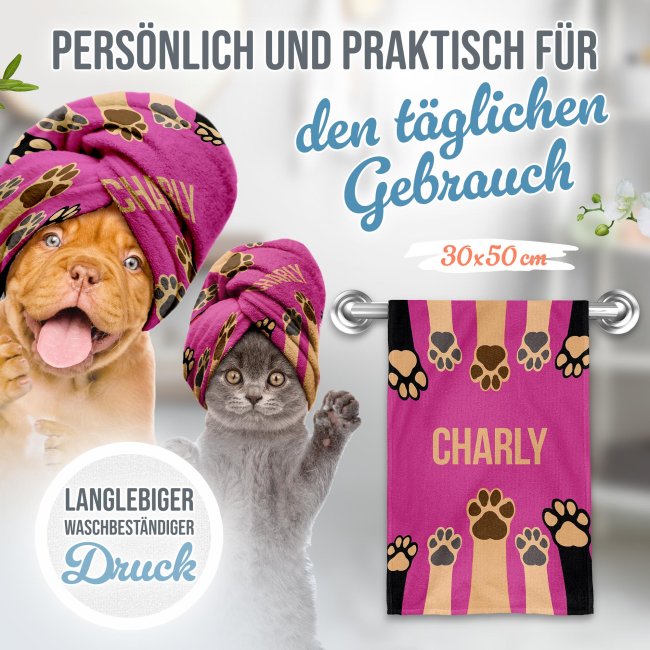 Pfotenhandtuch f&uuml;r Tiere - Pfoten - mit Name - in 5 Farben