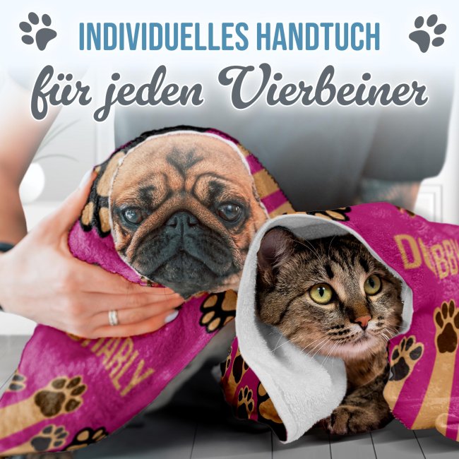 Pfotenhandtuch f&uuml;r Tiere - Pfoten - mit Name - in 5 Farben