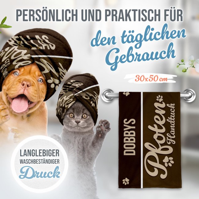 Pfotenhandtuch f&uuml;r Tiere - Pfotenhandtuch - mit Name - in 5 Farben