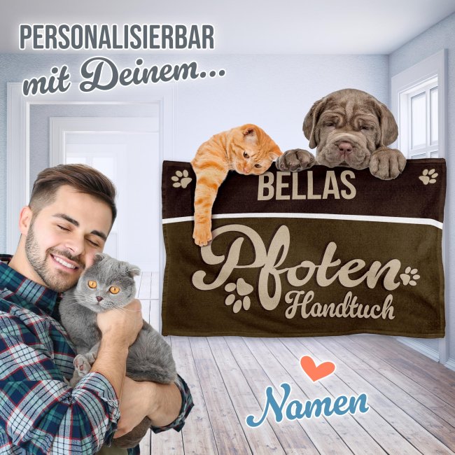 Pfotenhandtuch f&uuml;r Tiere - Pfotenhandtuch - mit Name - in 5 Farben