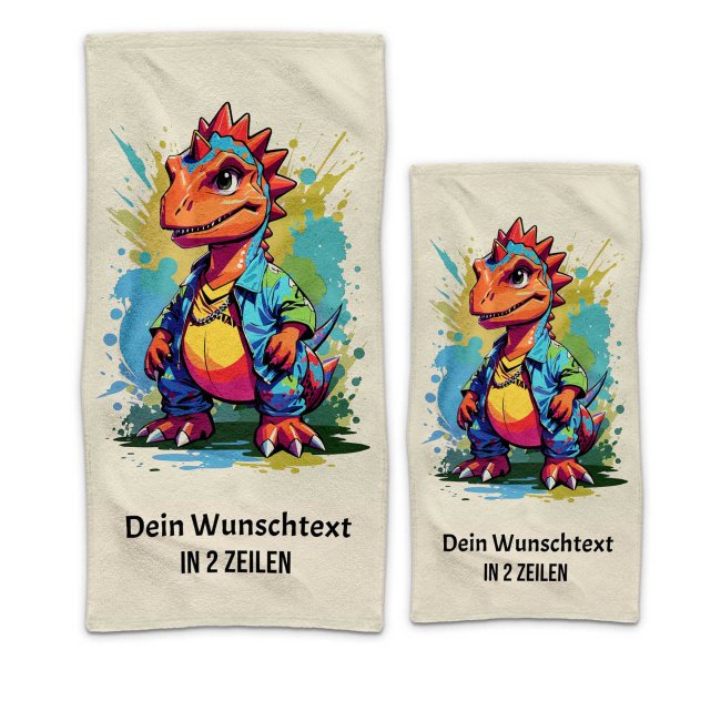 Kinder-Handtuch - Dino - mit Name - in zwei Gr&ouml;&szlig;en