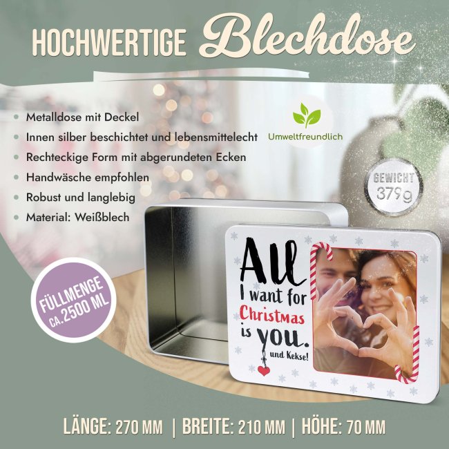 Weihnachtsdose - All I want - mit Foto - 2500 ml