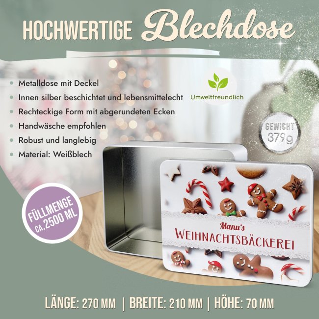 Pl&auml;tzchendose - Weihnachtsb&auml;ckerei - mit Name - 2500 ml