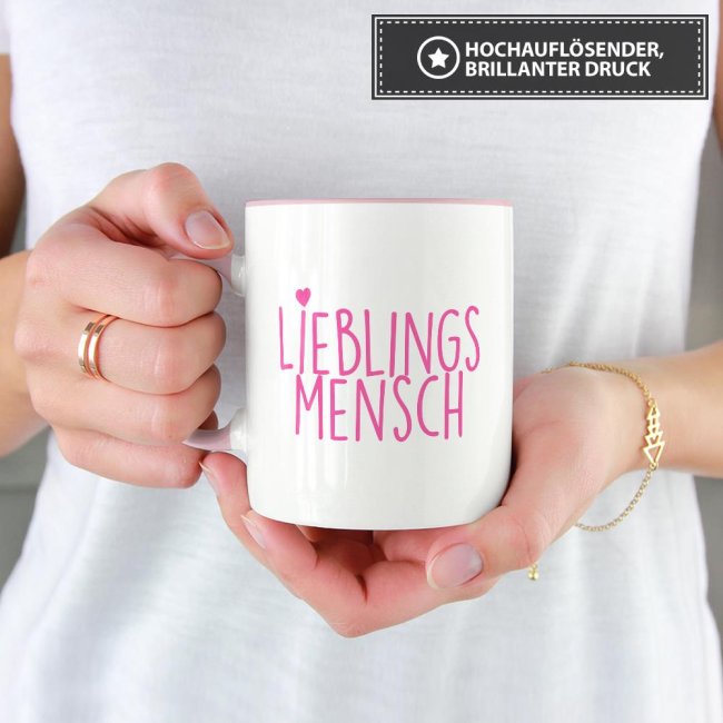 Tasse Lieblingsmensch - Innen und Henkel Rosa