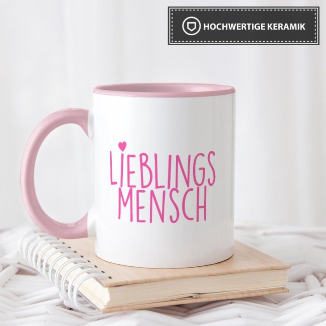 Tasse Lieblingsmensch - Innen und Henkel Rosa