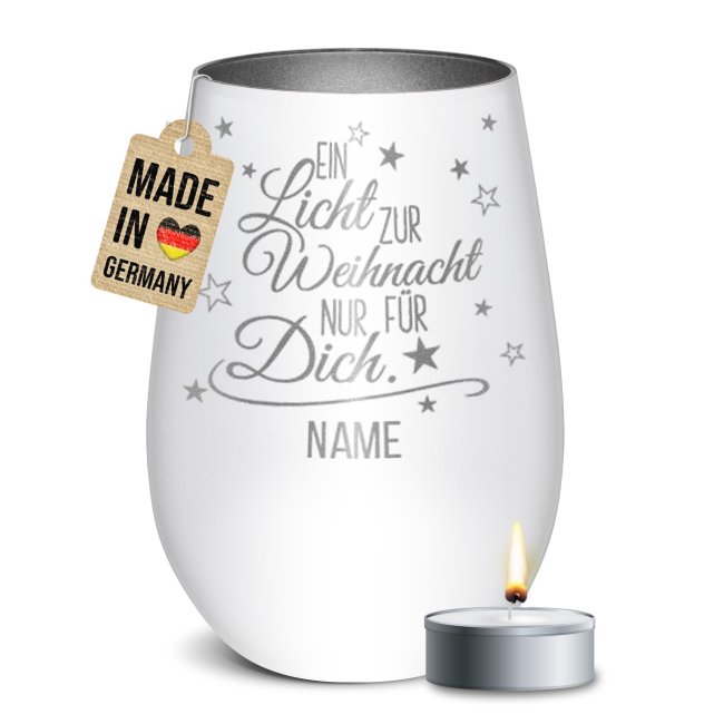 Weihnachts-Windlicht mit Gravur - Ein Licht - mit Name - inkl. Teelicht - Wei&szlig;-Silber