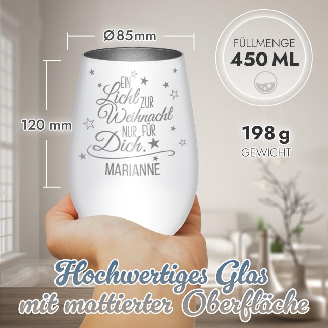 Weihnachts-Windlicht mit Gravur - Ein Licht - mit Name - inkl. Teelicht - Wei&szlig;-Silber